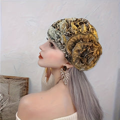 Vintage Floral Lace Turban Hat for Women's Elastic Head Wrap & Chemo Beanies
