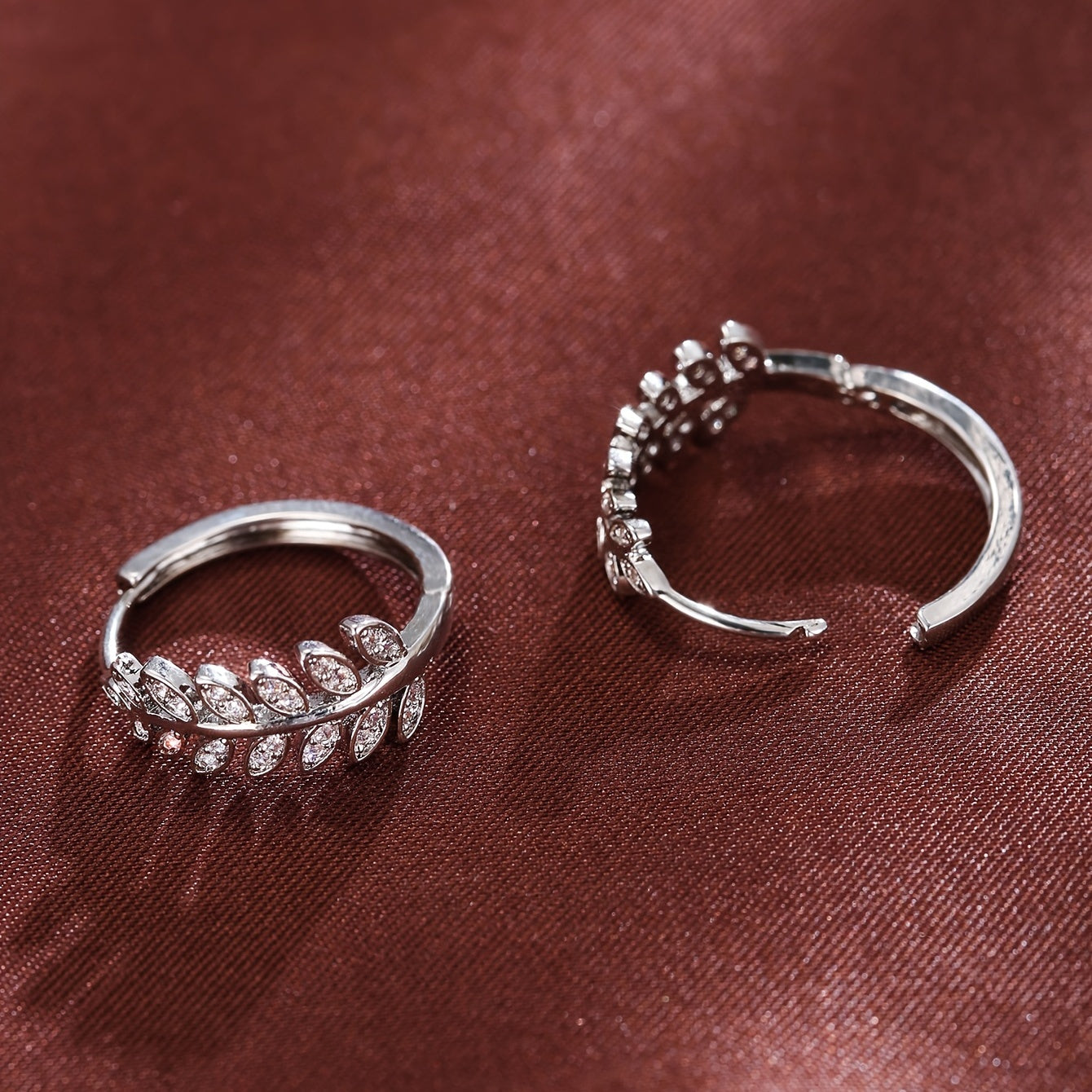 Leaf Shaped Hoop Huggie Earrings Inlaid Zircon 18K Plated