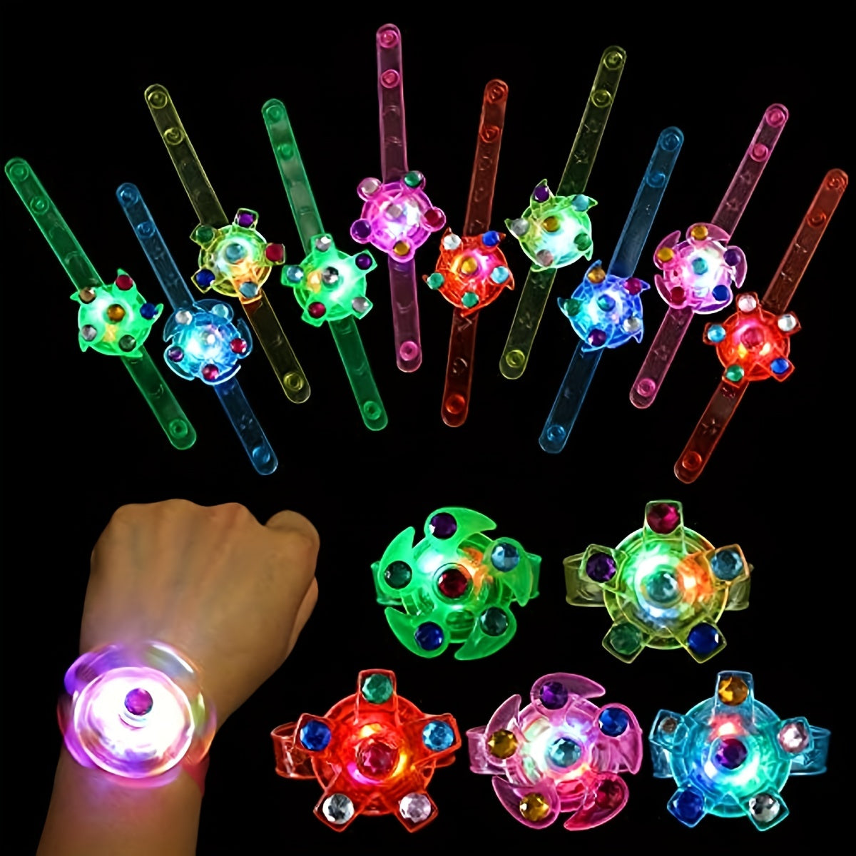 5pcs LED Light Up Spin Glow Bracelets, Party Favors for Goodie Bags, Birthday
