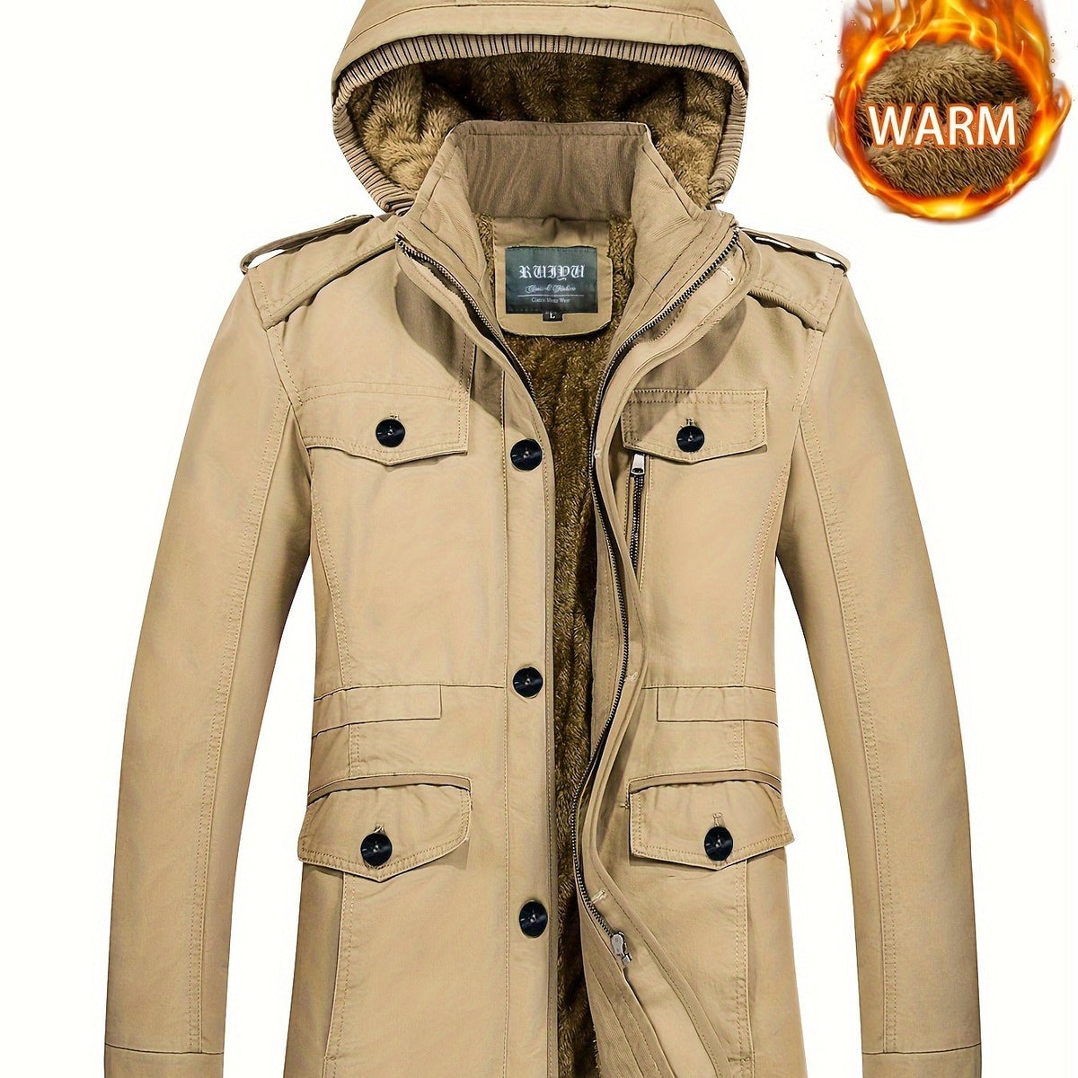 Men's Plush Thick Hooded Winter Jacket