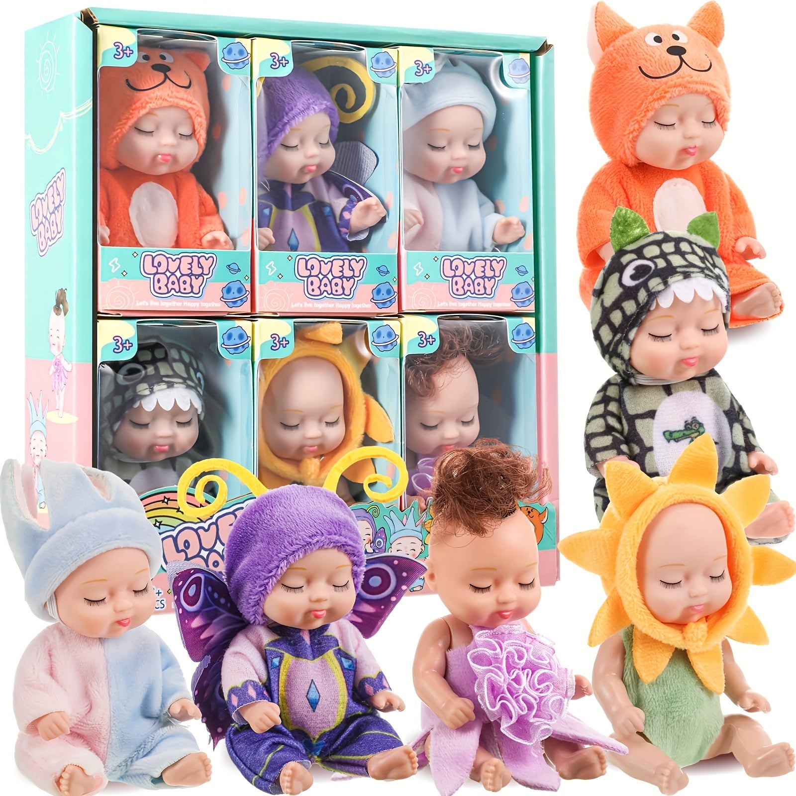 6pcs Realistic 4 Inch Youngsters Dolls Set with Pajamas