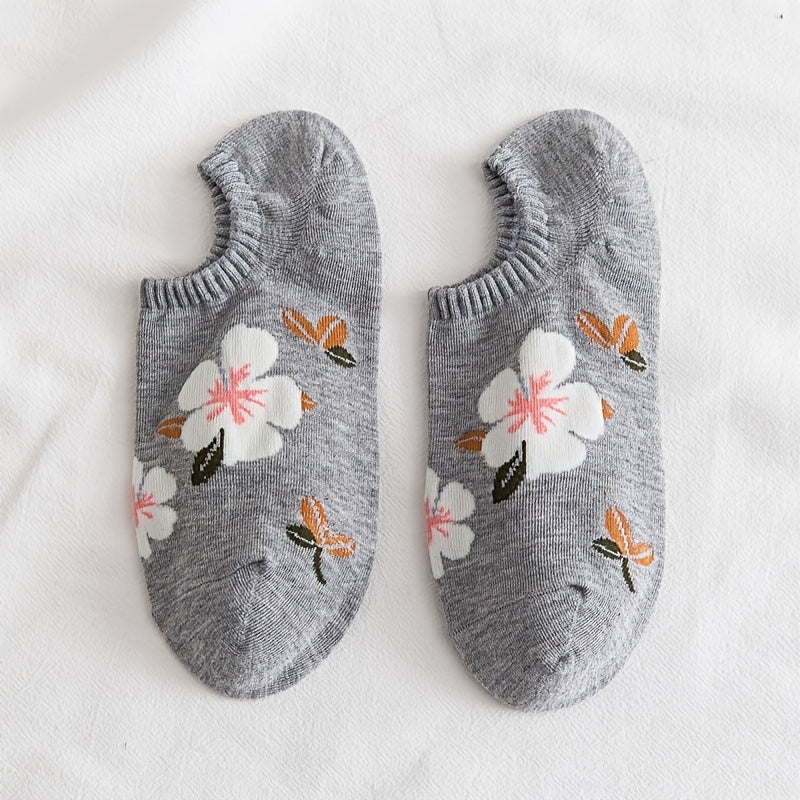 Women's Cotton Flowers Hidden No Show Boat Socks
