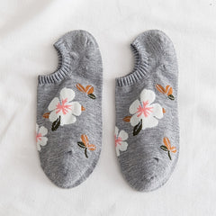 Women's Cotton Flowers Hidden No Show Boat Socks