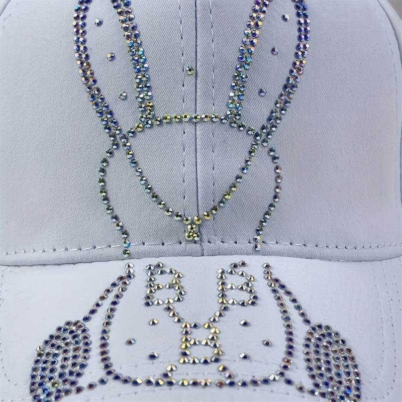 Rhinestone Rabbit Baseball Cap Sun Hat for Women