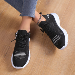 Women's Casual Knit Mesh Sneakers Lace Up Low Top Soft Sole Shoes