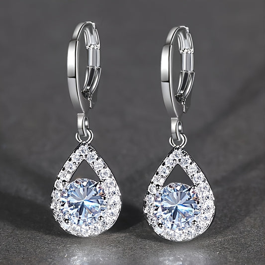 Sapphire Drop Earrings Golden Dangle Hoops Bride Wedding Jewelry