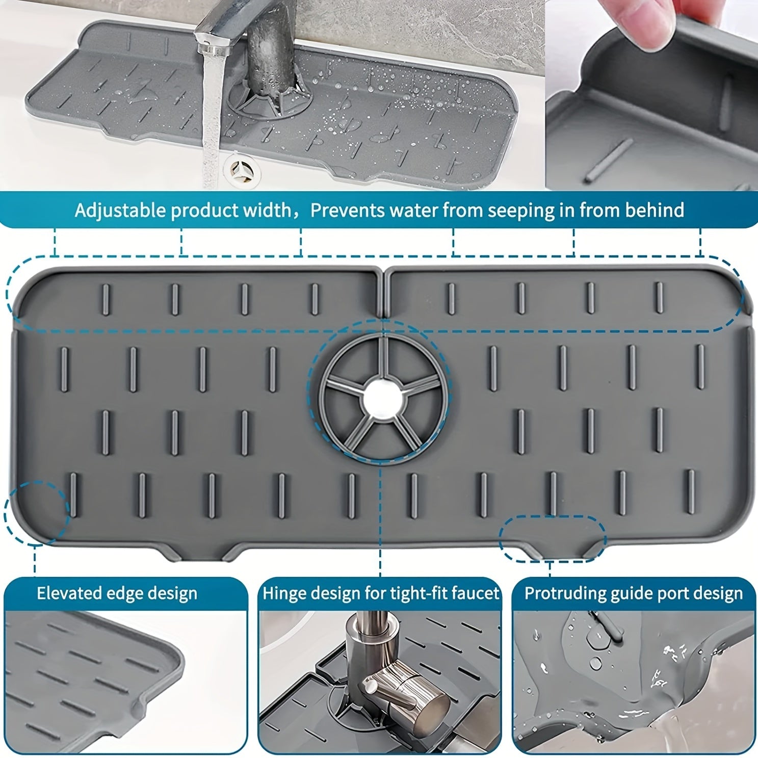 Silicone Sink Splash Guard Faucet Mat - Kitchen and Bathroom