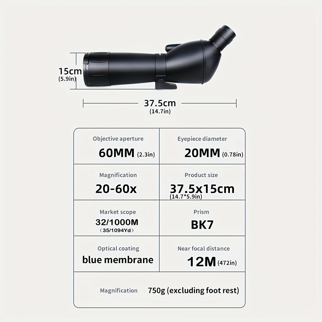 Compact 60x60mm Spotting Scope Monocular with Tripod for Moon Watching