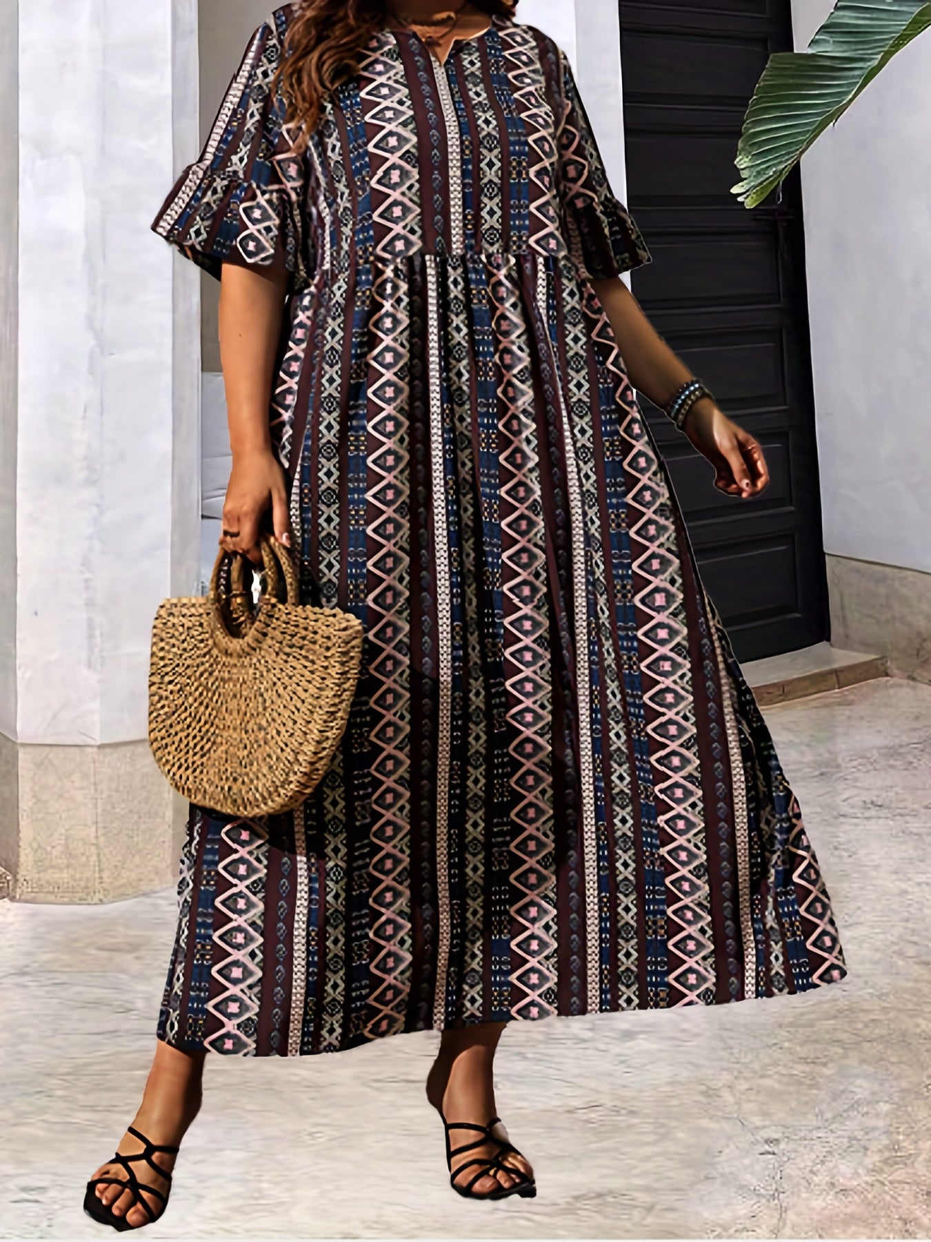  Casual Dress Women's Plus Ruffle Trim Maxi Dress