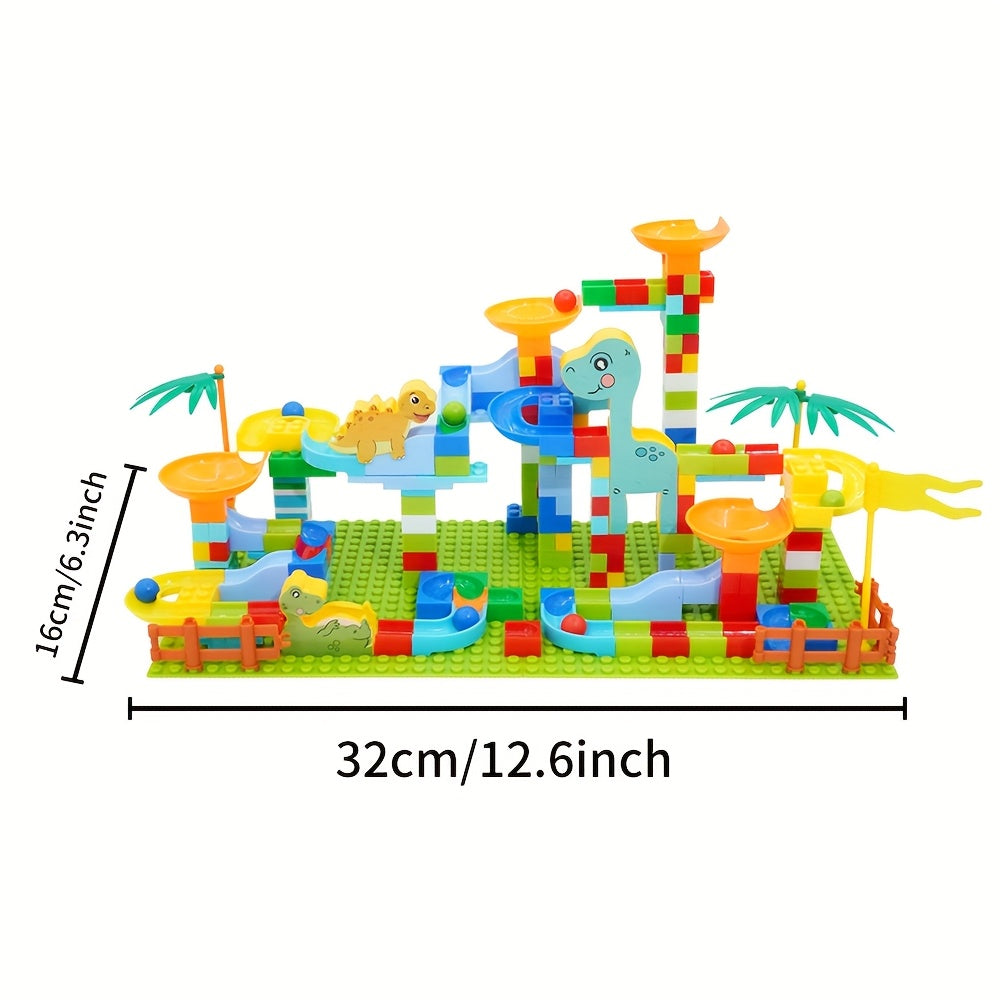 Dinosaur Slide Track Building Blocks Marble Run Toy DIY Set