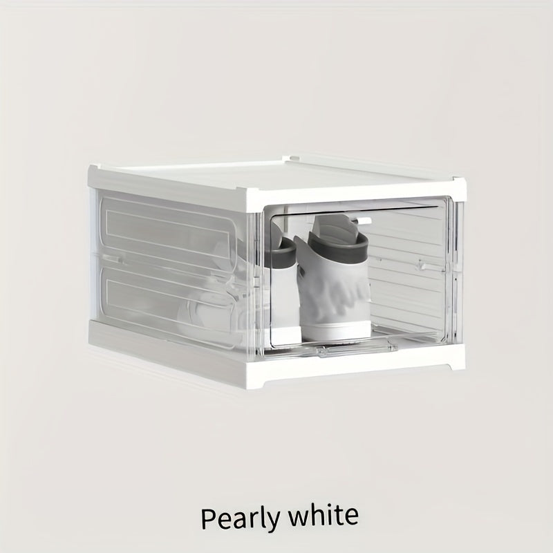 1pc Foldable Shoe Box Stackable Storage Bin Household Space Saving Organizer