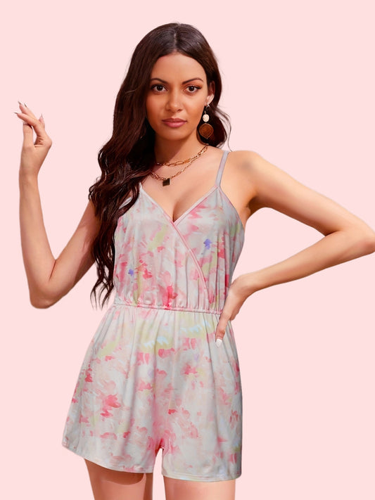 Tie Dye V-Neck Cami Romper Jumpsuit