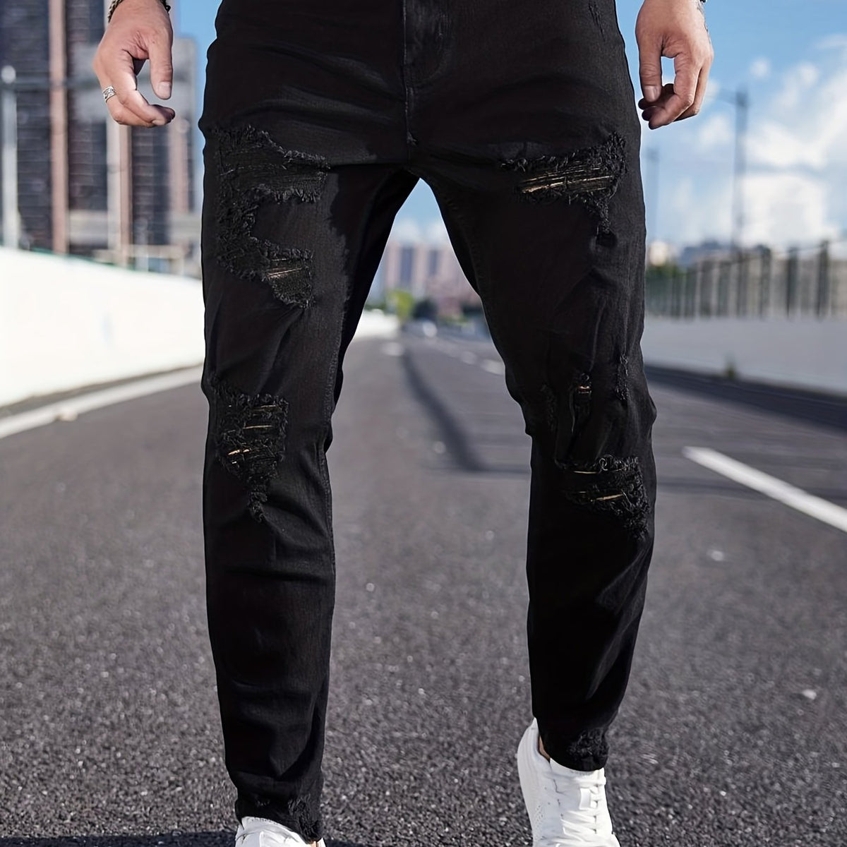 Men's Ripped Jeans Casual Street Style Stretch Denim Pants
