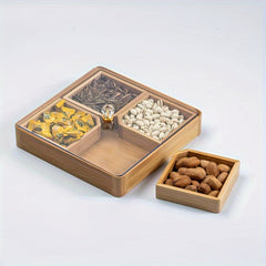 Bamboo Divided Serving Tray With Lid & Removable Dividers
