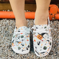 Colorful Halloween Pattern Canvas Lace Up Low Top Shoes