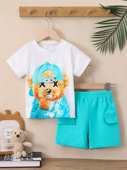 Boys Teddy Bear Graphic Print T-shirt & Shorts Set
