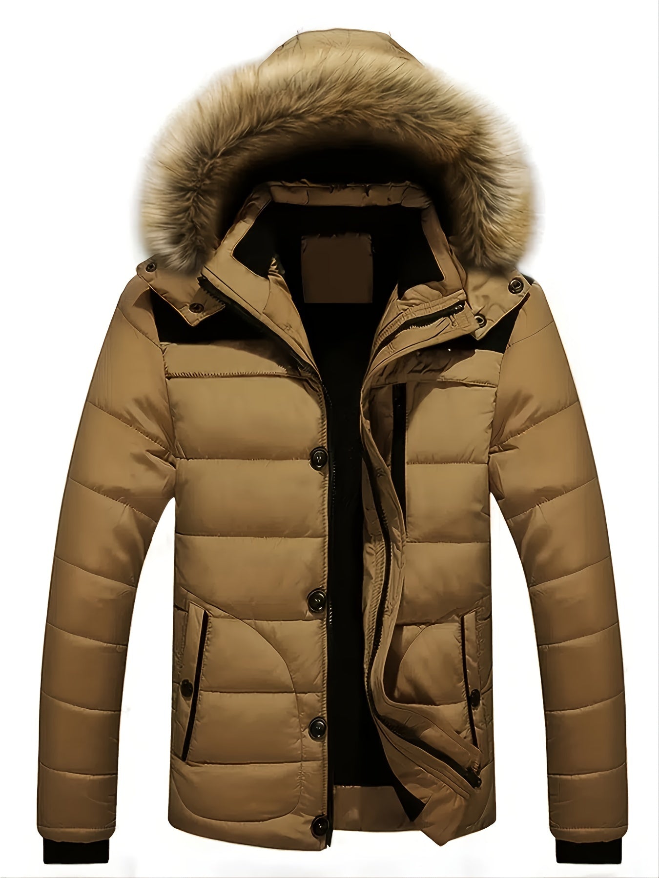 Men's Casual Cotton Padded Jacket with Removable Hood