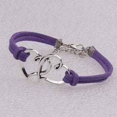 Vintage Double Love Heart PU Leather Rope Bracelet Adjustable Braided Bracelet