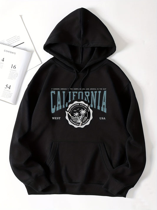 Coconut Tree Print Hooded Sweatshirt for Women