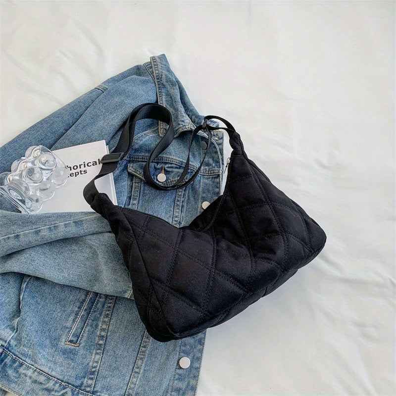 Women's Minimalist Hobo Bag with Quilted Detail and Zipper