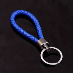 Braided PU Leather Bracelet Keychain Customizable Key Ring Purse Charm