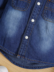 Boy's Denim Cotton Shirt Casual Lapel Button Up Long Sleeve Shirt