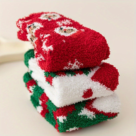 3 Pairs Christmas Print Socks Cozy & Warm Women's Stockings