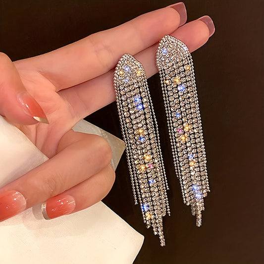 Bohemian Rhinestone Tassel Earrings Silver Plated