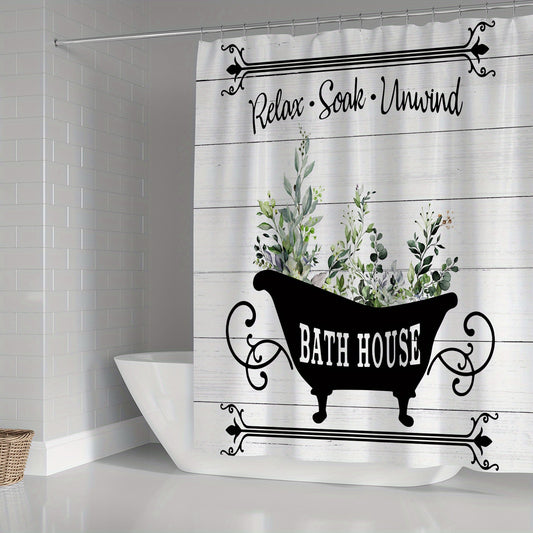 Rustic Flower Plant Bath Curtain Set - Eucalyptus Leaf Spring Theme