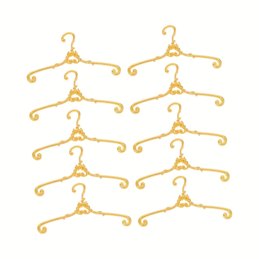 5pcs Mini Vintage Golden Metal Doll Hangers Small Pet Closet Decor