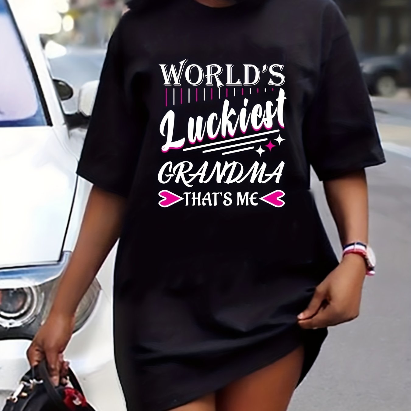 Women's Plus Heart & Letter Print Tee Dress