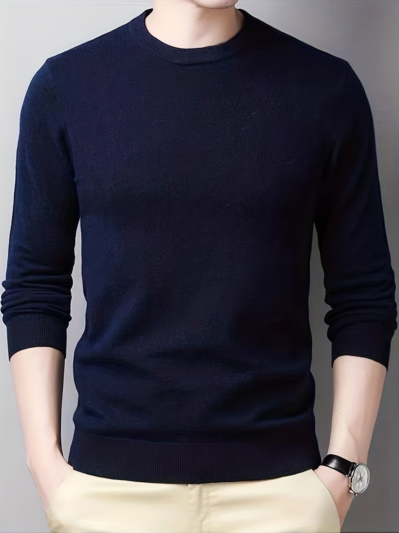 Men's Casual Knitted Sweater Crew Neck Pullover for Fall Winter