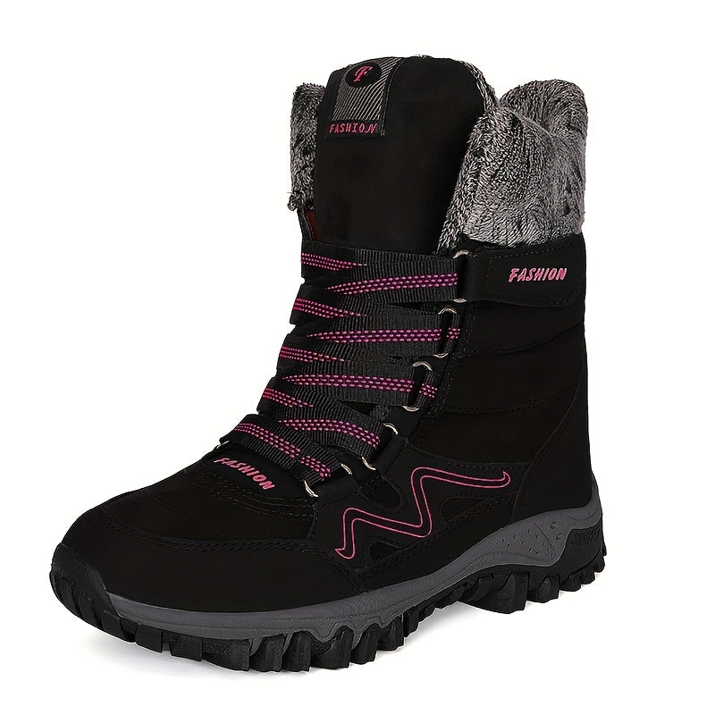 Women's Winter High Top Snow Boots Thickened Non slip Faux Leather Hiking Boots