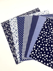 7pcs Navy Cotton Fabric Printed Patchwork Fabric for DIY Sewing