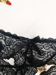 2 Pack Plus Size Lace Briefs Set, Cut Out Bow Front Panties