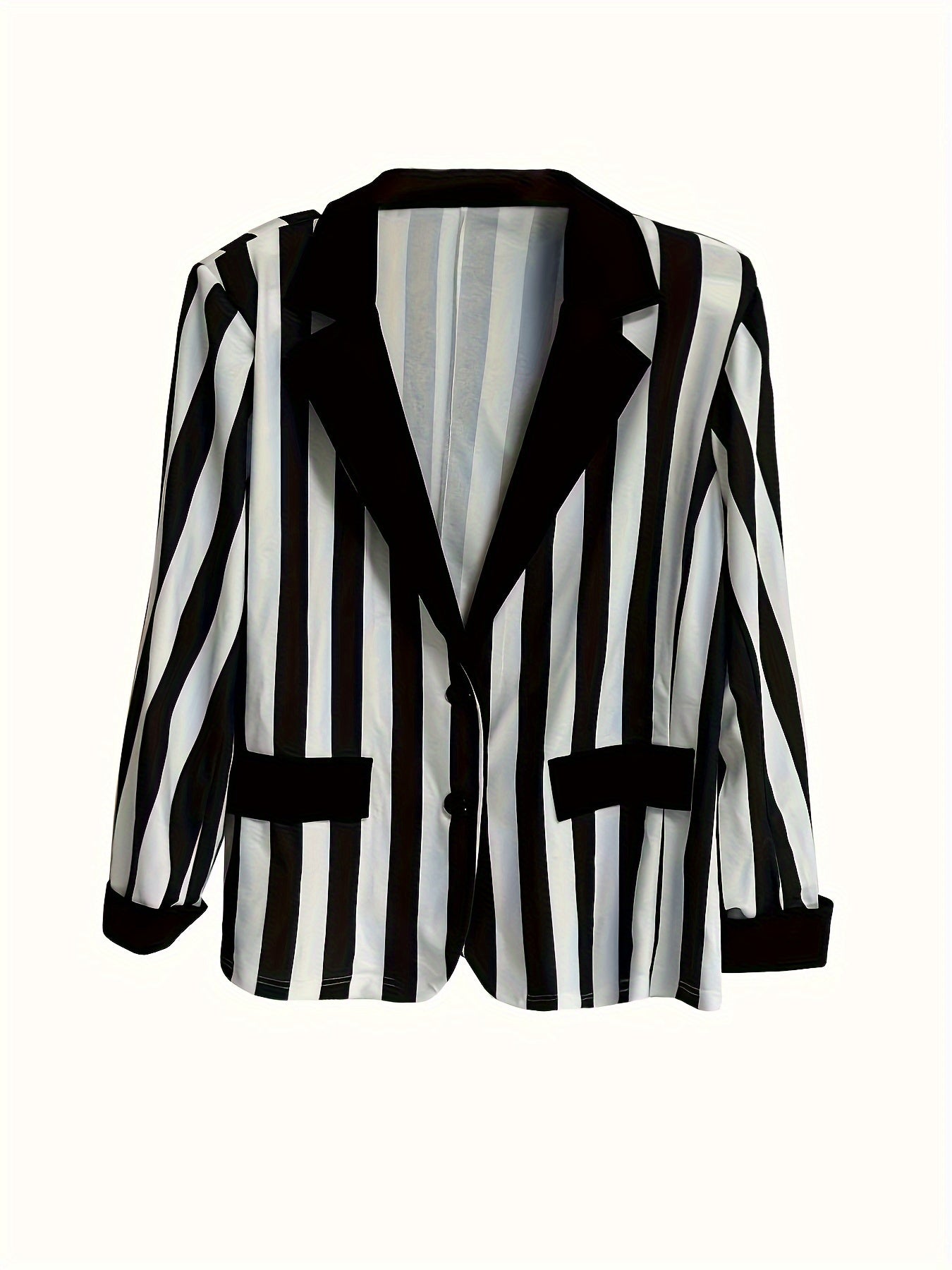  Stripe Print Long Sleeve Lapel Collar Blazer