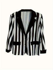  Stripe Print Long Sleeve Lapel Collar Blazer