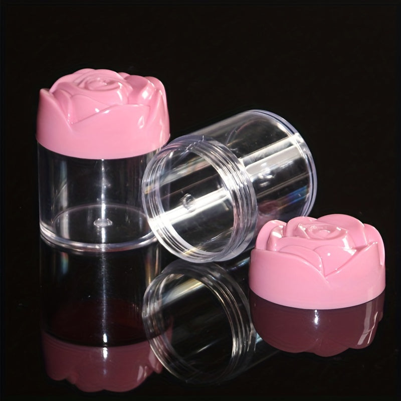 5pcs 20g Plastic Cosmetic Cream Containers With Rose Caps Makeup Sample