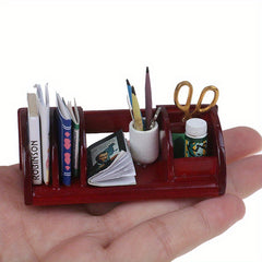 Dollhouse Wooden Bookshelf Model w/ Stationery Books