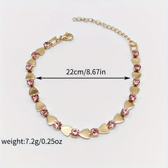 Stainless Steel Heart Chain Bracelet with Pink Rhinestones