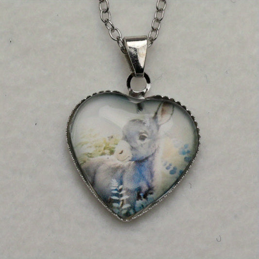 Little Donkey & Flower Animal Pendant Necklace Gift For Girls Kids