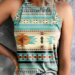  Southwestern Print Tank Top Round Neck Casual Slight Stretch