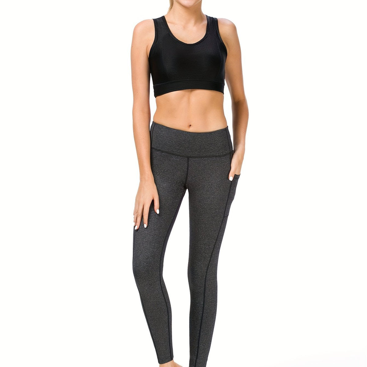 Side Pockets Cropped Yoga Leggings High Elastic Sports Fitness Pants