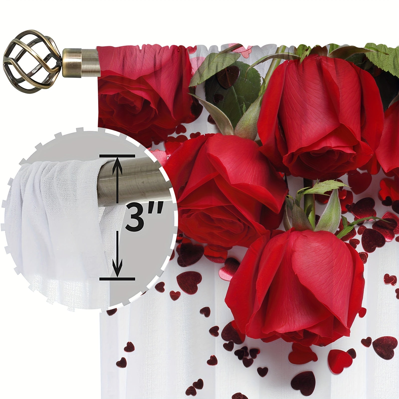 Semi Sheer Red Roses Heart Voile Curtain for Living Room Bedroom Kitchen Cafe