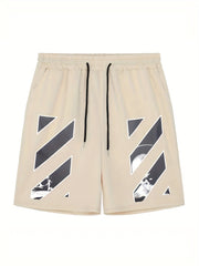 Solid Stripe Pattern Comfy Shorts Men's Drawstring Shorts