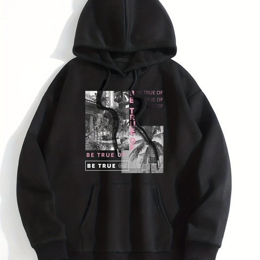 Graphic Print Kangaroo Pocket Hoodie Women's Sweatshirt