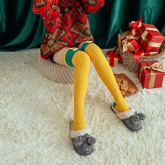 Warm Over The Knee Socks Bowknot Decor Coral Fleece Crew Stockings