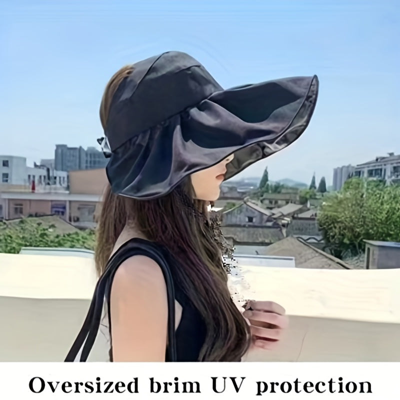 Candy Ponytail Visor Hat Wide Brim Beach Cap Shell Summer UV Protection