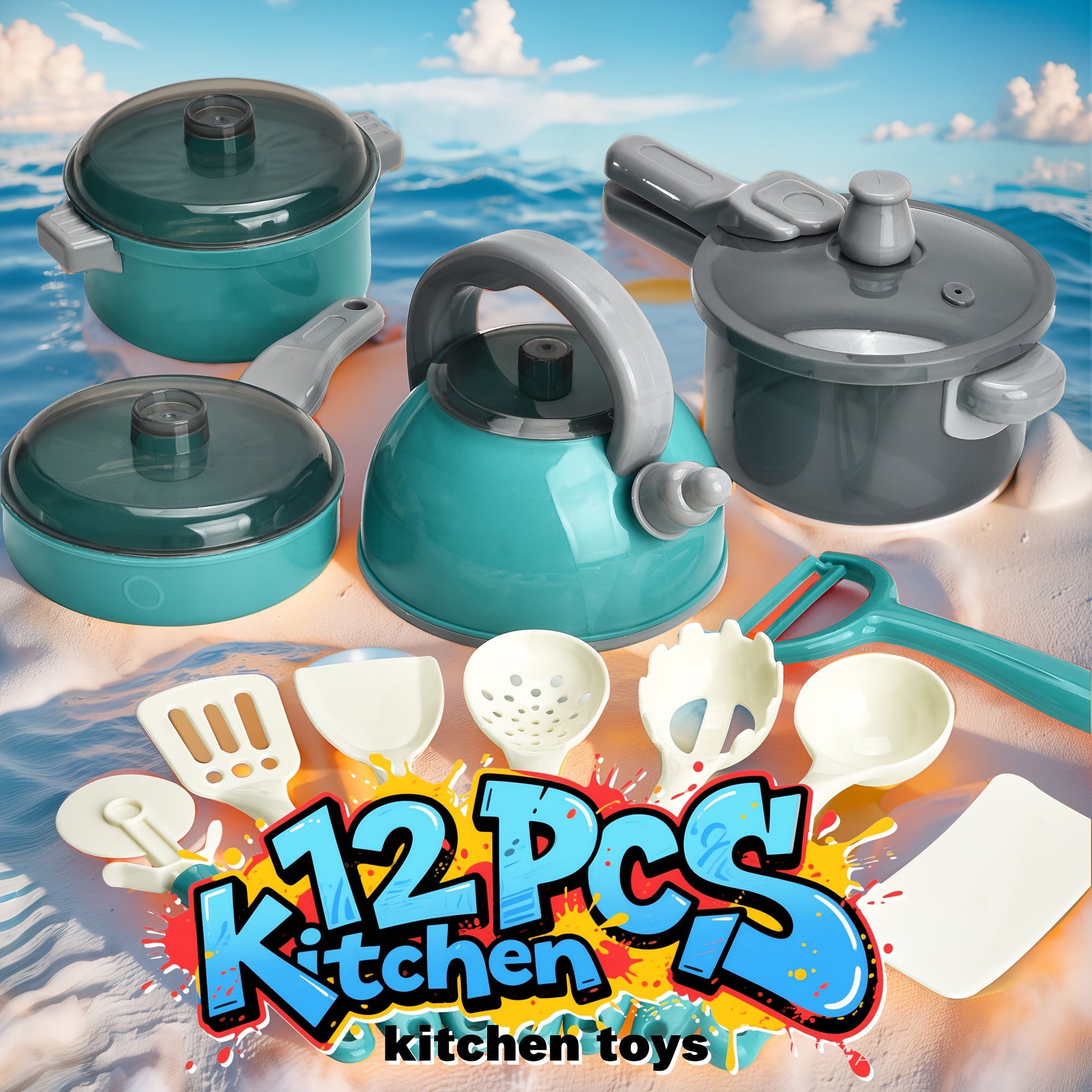 Kids Kitchen Playset with Utensils and Tableware