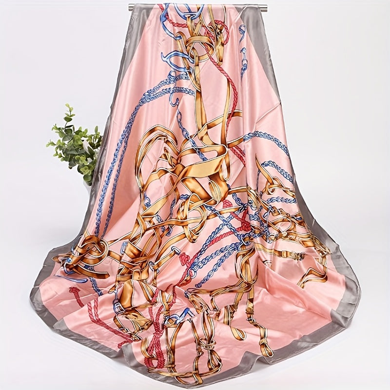 Satin Vintage Chain Print Bandana Shawl Square Scarf
